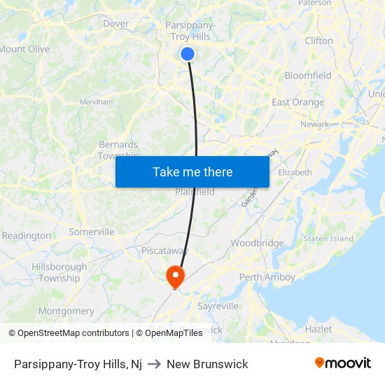 Parsippany-Troy Hills, Nj to New Brunswick map