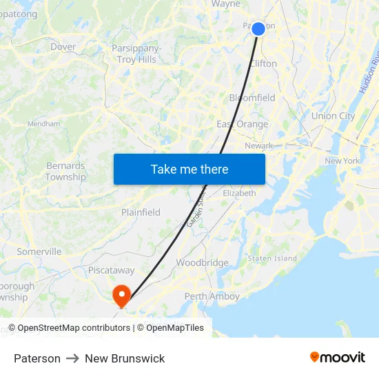 Paterson to New Brunswick map