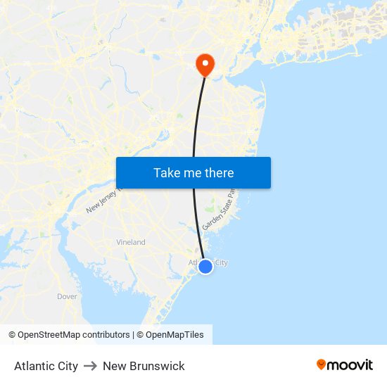 Atlantic City to New Brunswick map