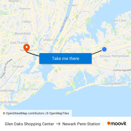 Glen Oaks Shopping Center to Newark Penn Station map