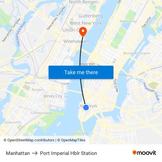 Manhattan to Port Imperial Hblr Station map