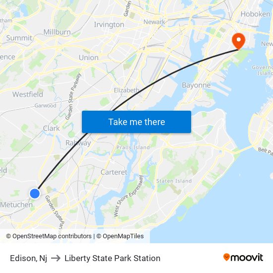 Edison, Nj to Liberty State Park Station map