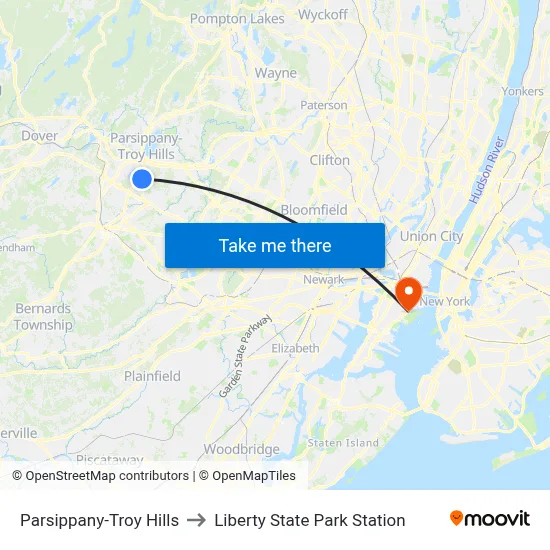 Parsippany-Troy Hills to Liberty State Park Station map