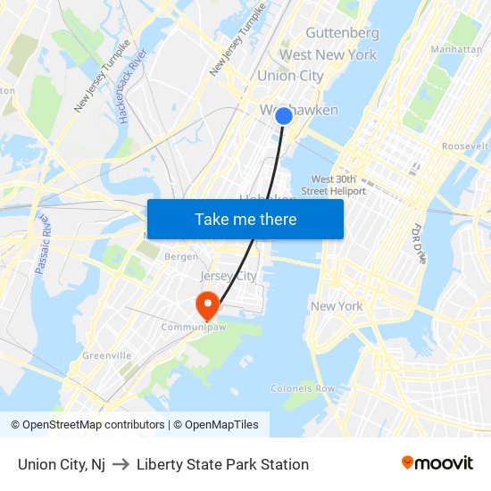 Union City, Nj to Liberty State Park Station map