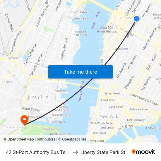 42 St-Port Authority Bus Terminal to Liberty State Park Station map
