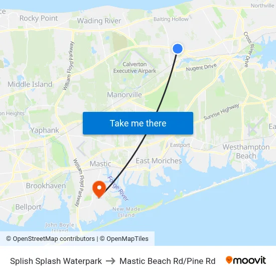 Splish Splash Waterpark to Mastic Beach Rd/Pine Rd map