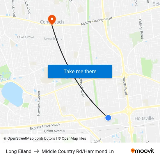 Long Eiland to Middle Country Rd/Hammond Ln map