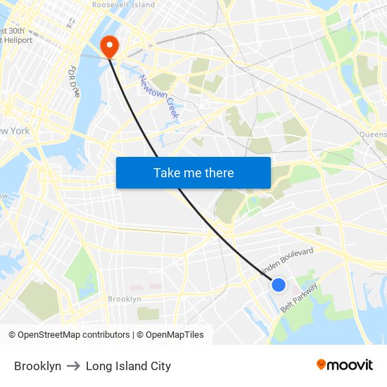 Brooklyn to Long Island City map
