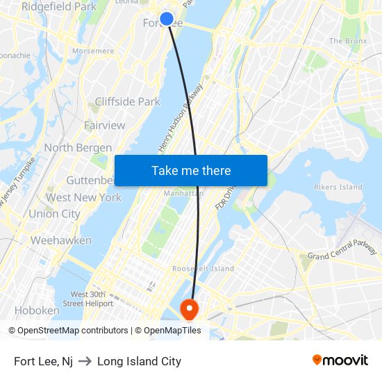 Fort Lee, Nj to Long Island City map
