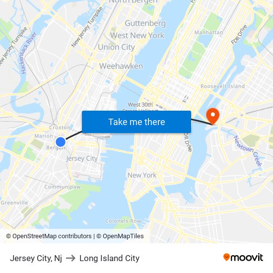 Jersey City, Nj to Long Island City map