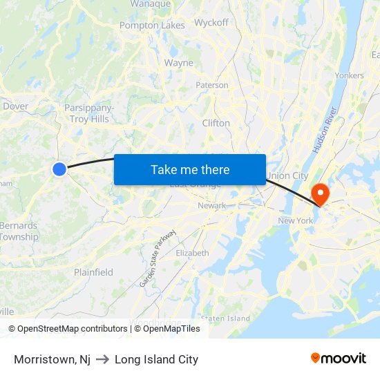 Morristown, Nj to Long Island City map
