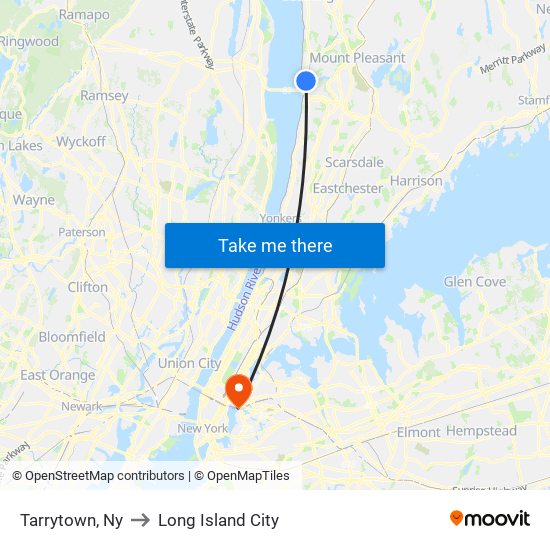 Tarrytown, Ny to Long Island City map