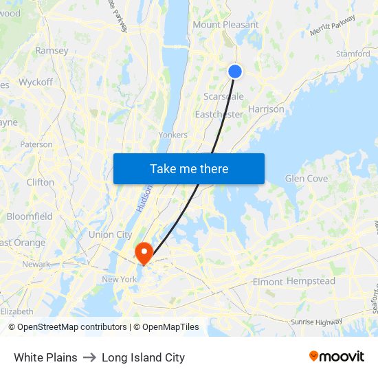 White Plains to Long Island City map