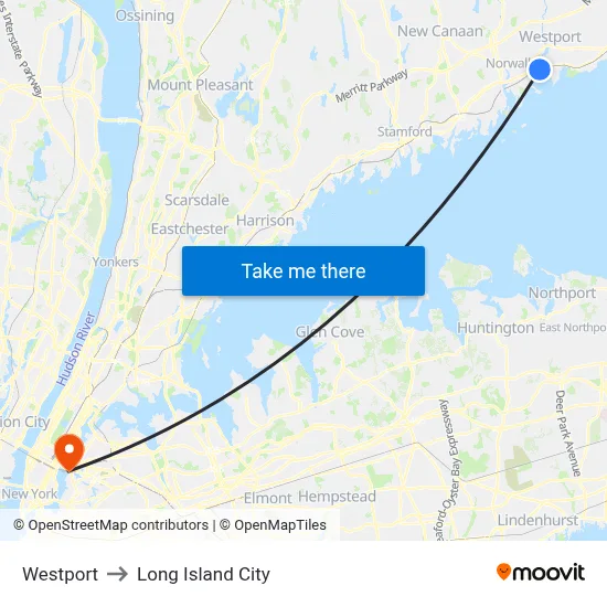 Westport to Long Island City map