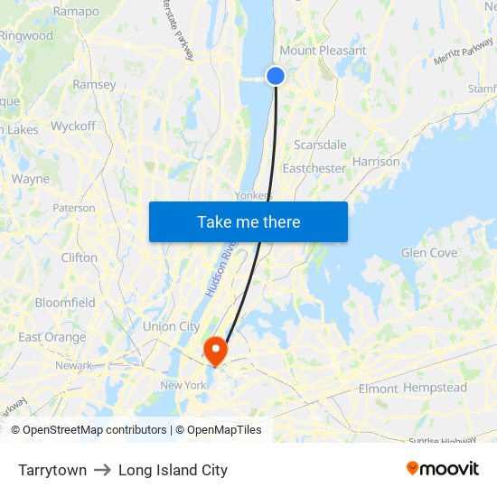 Tarrytown to Long Island City map