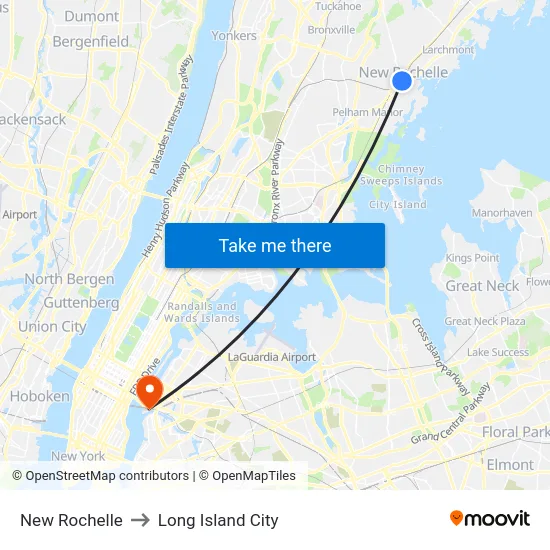 New Rochelle to Long Island City map
