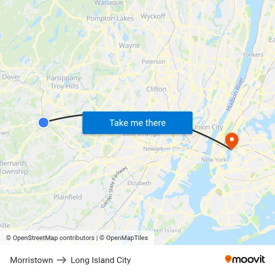 Morristown to Long Island City map