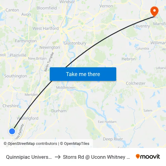 Quinnipiac University to Storrs Rd @ Uconn Whitney Hall map