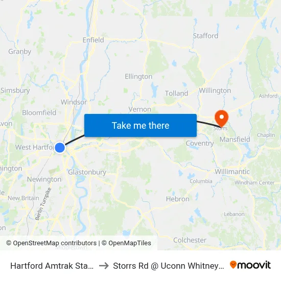 Hartford Amtrak Station to Storrs Rd @ Uconn Whitney Hall map