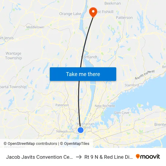 Jacob Javits Convention Center to Rt 9 N & Red Line Diner map