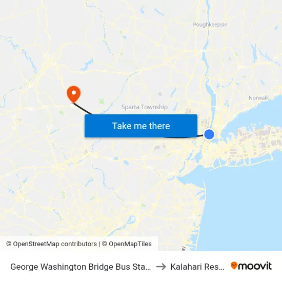 George Washington Bridge Bus Station to Kalahari Resort map