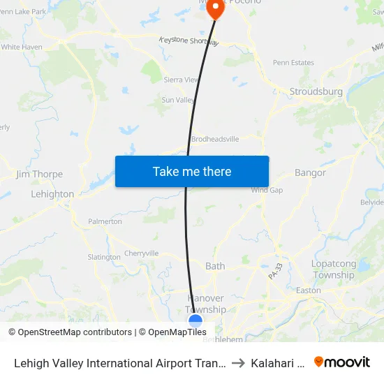 Lehigh Valley International Airport Trans Bridge Bus Stop to Kalahari Resort map