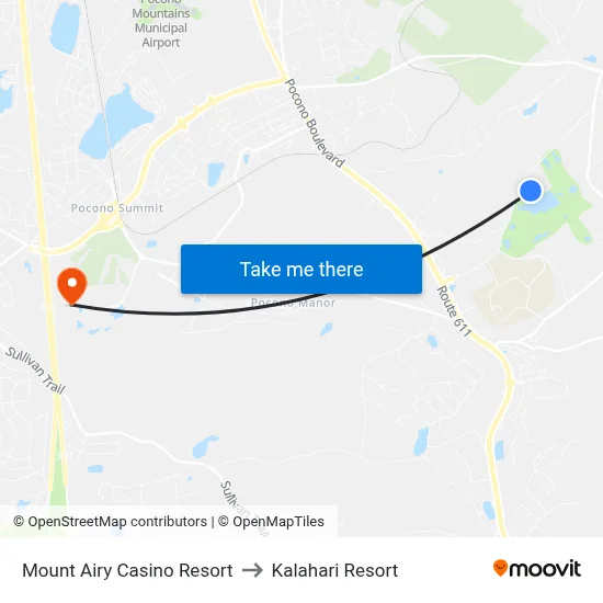 Mount Airy Casino Resort to Kalahari Resort map