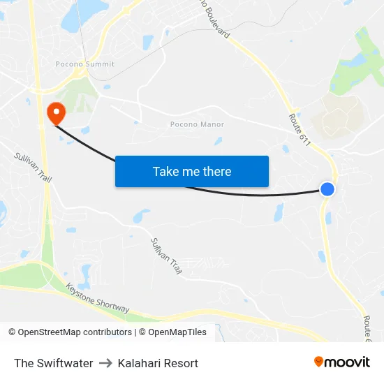 The Swiftwater to Kalahari Resort map