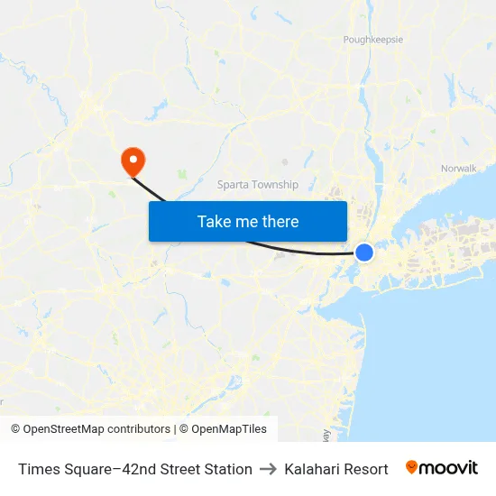 Times Square–42nd Street Station to Kalahari Resort map