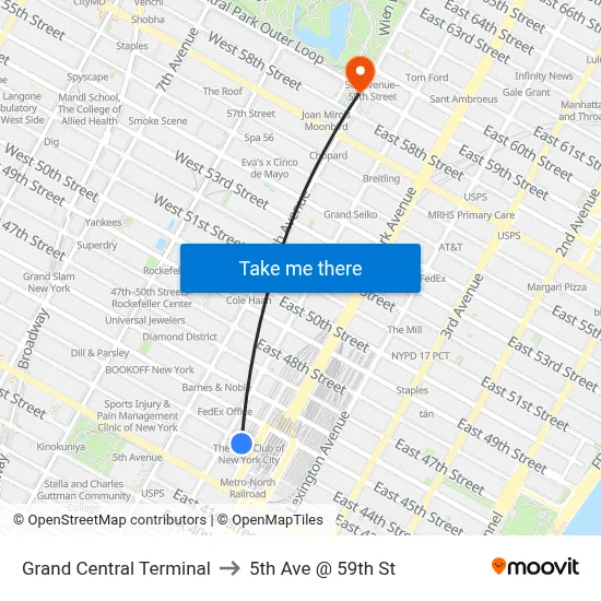 Grand Central Terminal to 5th Ave @ 59th St map