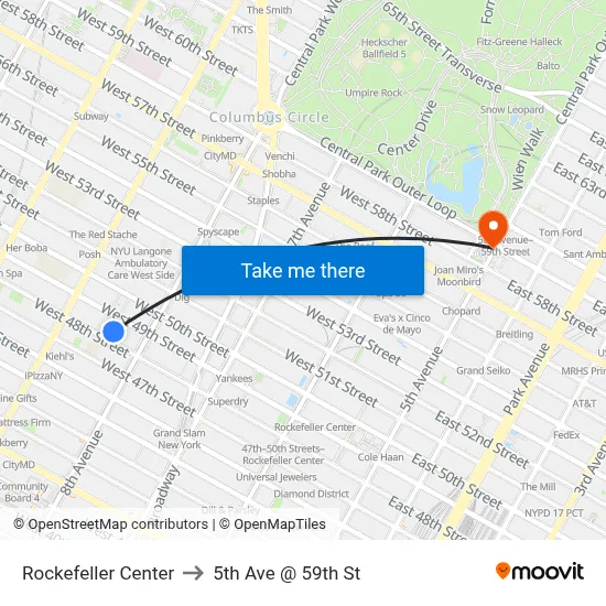 Rockefeller Center to 5th Ave @ 59th St map