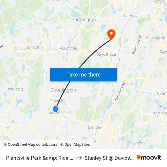 Plantsville Park &amp; Ride @ South Main St to Stanley St @ Davidson Hall Ccsu map