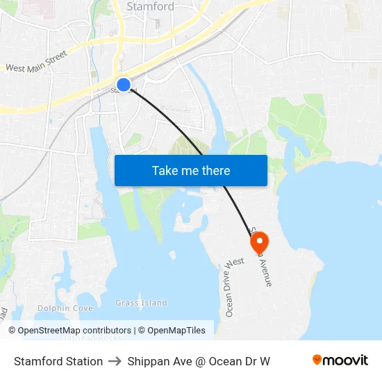 Stamford Station to Shippan Ave @ Ocean Dr W map
