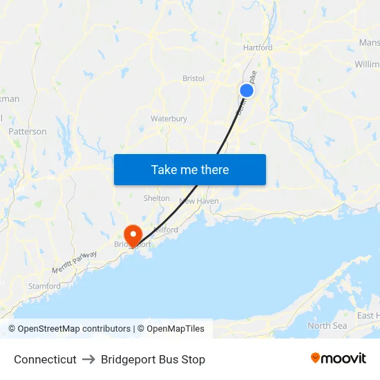Connecticut to Bridgeport Bus Stop map
