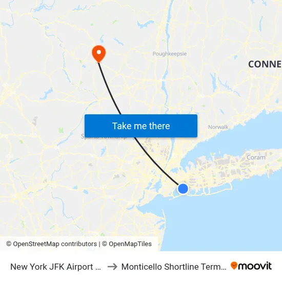 New York JFK Airport JFK to Monticello Shortline Terminal map