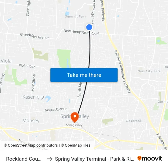 Rockland County to Spring Valley Terminal - Park & Ride map