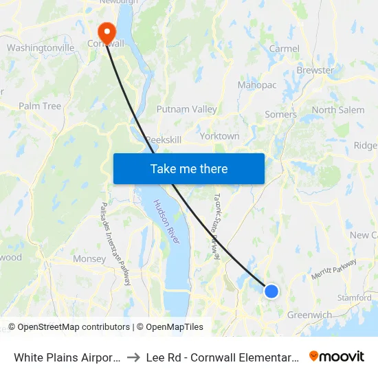 White Plains Airport HPN to Lee Rd - Cornwall Elementary School map