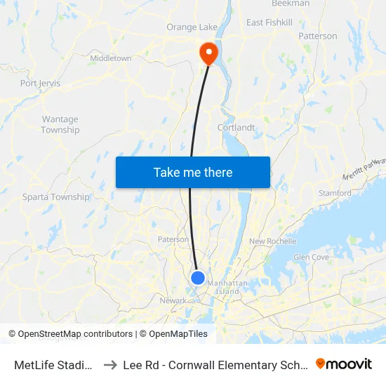 MetLife Stadium to Lee Rd - Cornwall Elementary School map