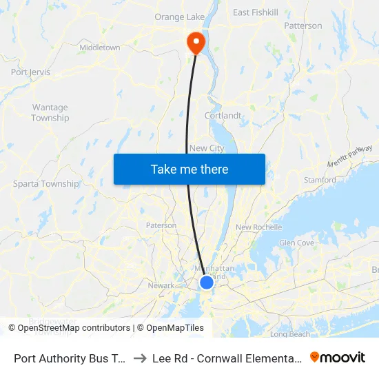 Port Authority Bus Terminal to Lee Rd - Cornwall Elementary School map