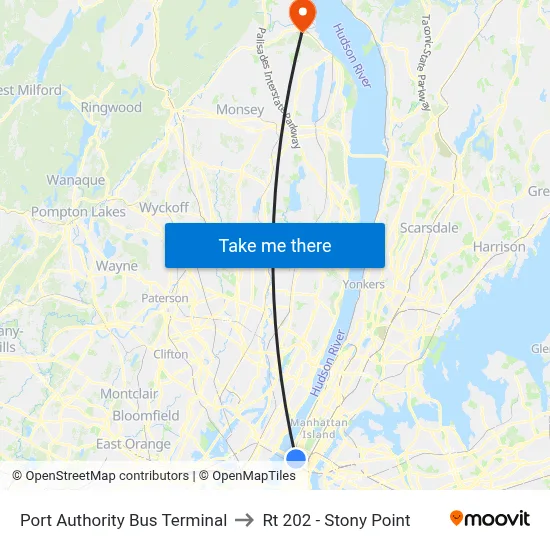 Port Authority Bus Terminal to Rt 202 - Stony Point map