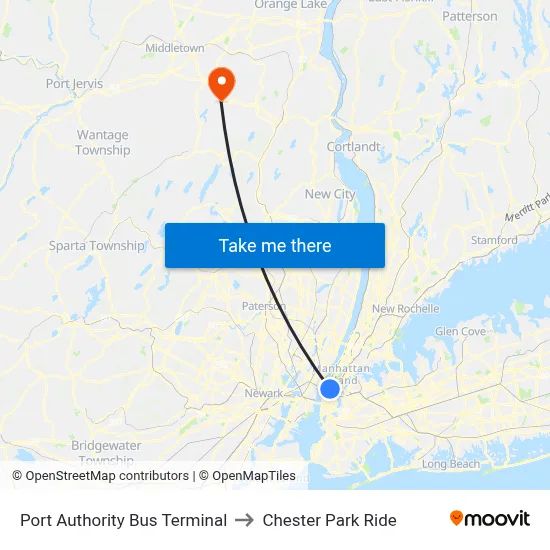 Port Authority Bus Terminal to Chester Park Ride map