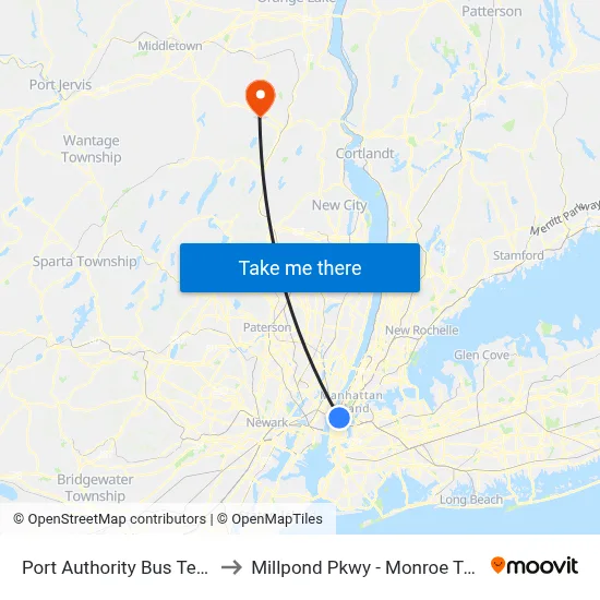 Port Authority Bus Terminal to Millpond Pkwy - Monroe Terminal map