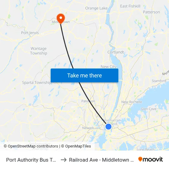 Port Authority Bus Terminal to Railroad Ave - Middletown Terminal map