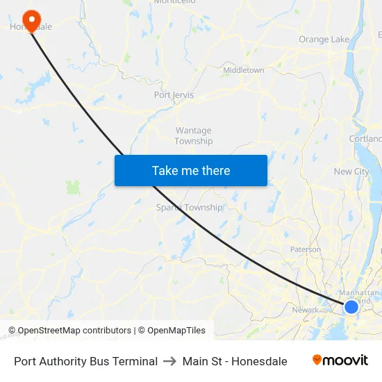Port Authority Bus Terminal to Main St - Honesdale map