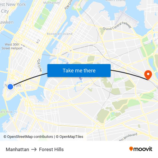 Manhattan to Forest Hills map