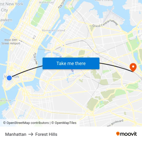 Manhattan to Forest Hills map