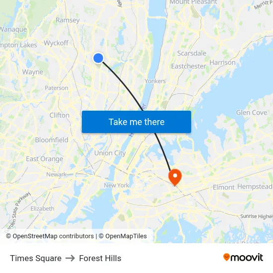 Times Square to Forest Hills map