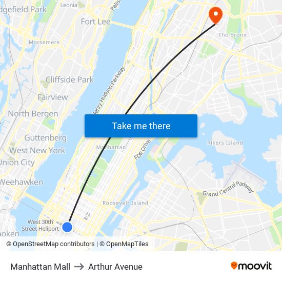 Manhattan Mall to Arthur Avenue map
