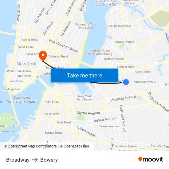 Broadway to Bowery map