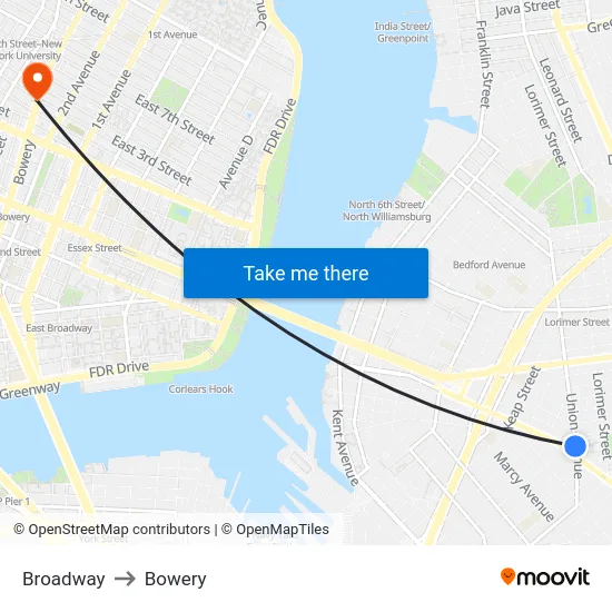 Broadway to Bowery map